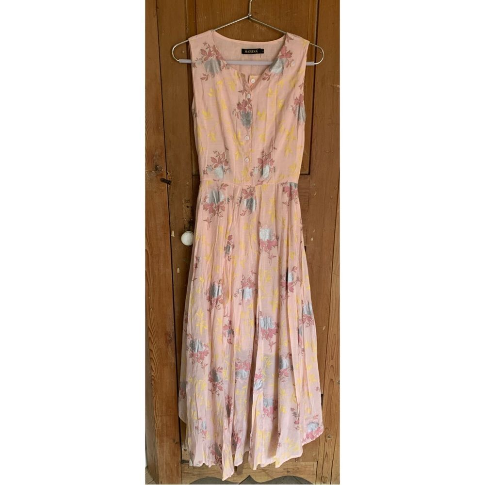 Marina gauze floral print sleeveless back wrap maxi dress